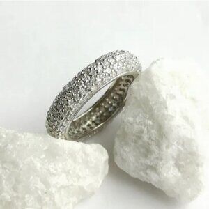Pave set eternity band ring Sterling Silver CZ size 8 🆕